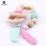 Baby Toys Nursing Feather Bracelet 1pc Wooden Teething Rings DIY Private Personalized Baby's Name Wood Rattles Let's Make