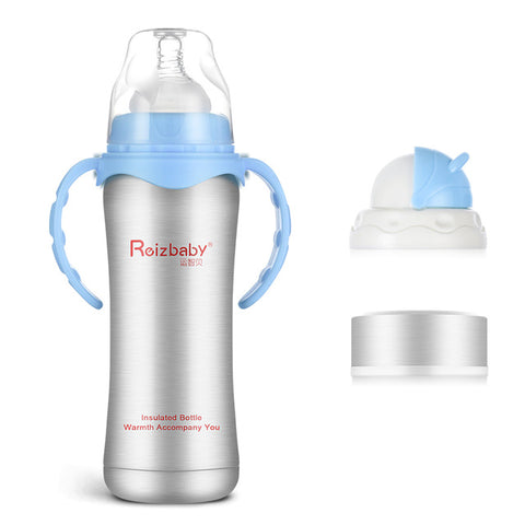 REIZBABY Baby Bottle Thermos Stainless Steel Feeding Bottle 3-in-1 Nursing Bottle Nipple Insulation Cup Vacuum Flask Milk Bottle