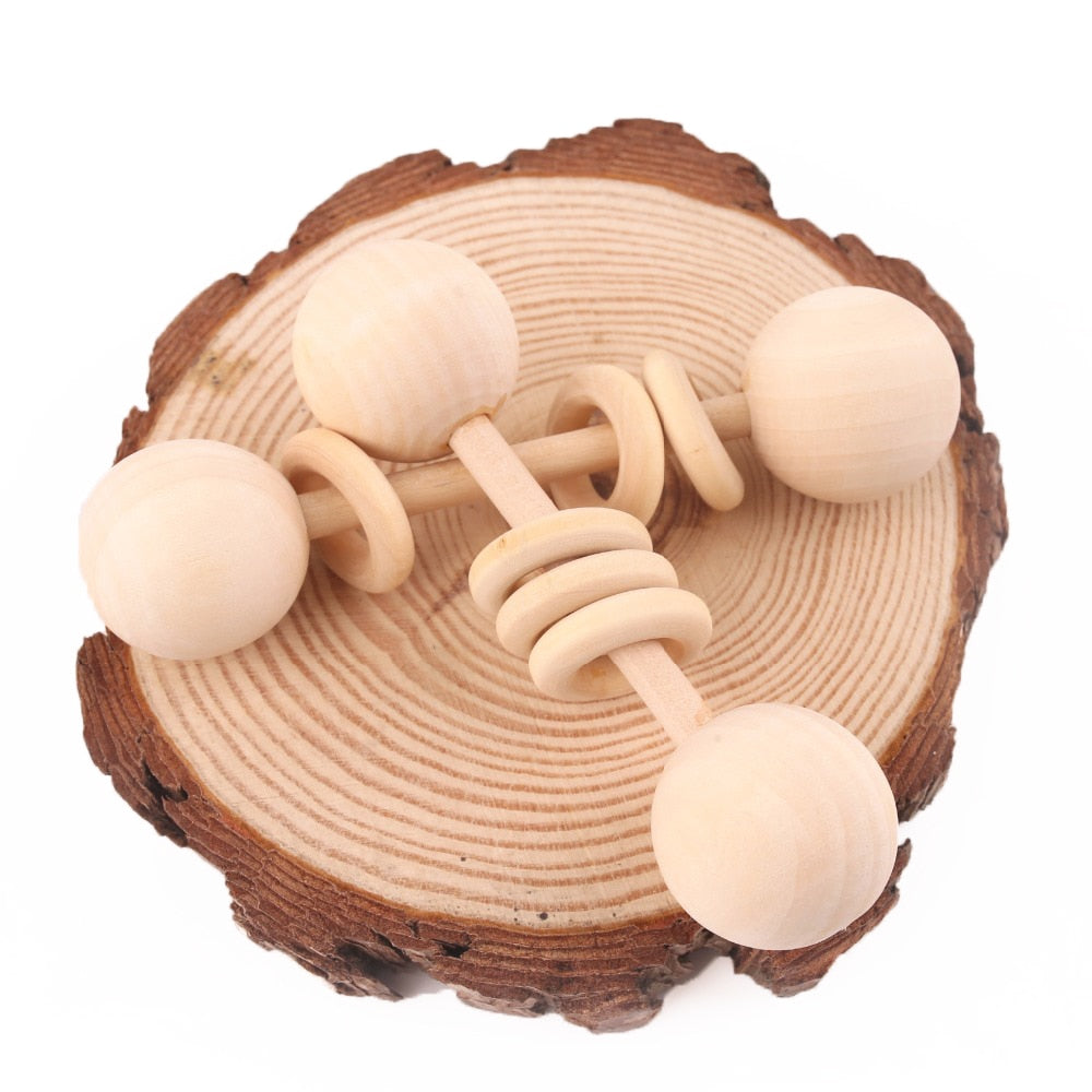 1PC Wooden Teether Rattle Montessori Activity Gym Toys With Three Ring Teething Toys Baby Nursing Accessories Chew Toys Gifts