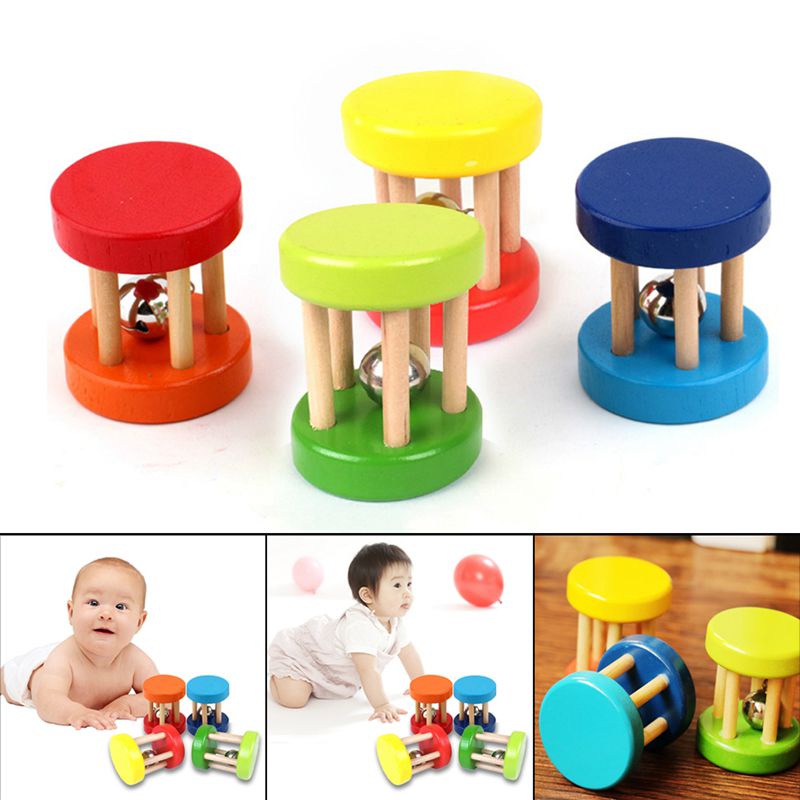 Colorful Baby Rattle Toys Kids Wooden Ring Bell Toy Children Intellectual Developmental Educational Handbell Shaker Gifts Random