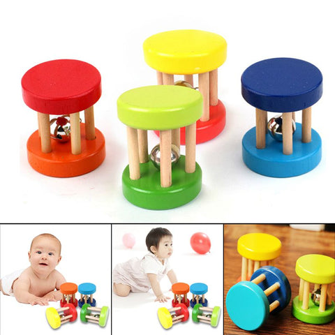 Colorful Baby Rattle Toys Kids Wooden Ring Bell Toy Children Intellectual Developmental Educational Handbell Shaker Gifts Random