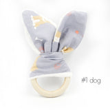 1pc Wooden Ring Cotton Fabric Teether Toys Printing DIY Handmade Ring Paper Bunny Ear Rattle Toys Wooden Teething Toy T0099