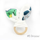 1pc Wooden Ring Cotton Fabric Teether Toys Printing DIY Handmade Ring Paper Bunny Ear Rattle Toys Wooden Teething Toy T0099