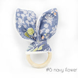 1pc Wooden Ring Cotton Fabric Teether Toys Printing DIY Handmade Ring Paper Bunny Ear Rattle Toys Wooden Teething Toy T0099