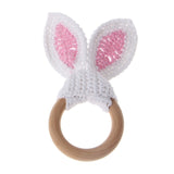 Baby Girl Boy Teething Ring Chewable Teether Wooden Natural Bunny Rattle Toy