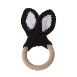 Baby Girl Boy Teething Ring Chewable Teether Wooden Natural Bunny Rattle Toy
