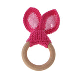 Baby Girl Boy Teething Ring Chewable Teether Wooden Natural Bunny Rattle Toy
