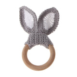 Baby Girl Boy Teething Ring Chewable Teether Wooden Natural Bunny Rattle Toy