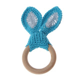 Baby Girl Boy Teething Ring Chewable Teether Wooden Natural Bunny Rattle Toy