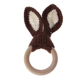 Baby Girl Boy Teething Ring Chewable Teether Wooden Natural Bunny Rattle Toy