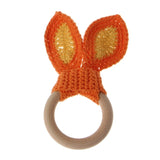 Baby Girl Boy Teething Ring Chewable Teether Wooden Natural Bunny Rattle Toy