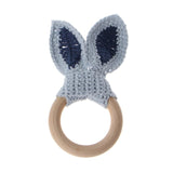 Baby Girl Boy Teething Ring Chewable Teether Wooden Natural Bunny Rattle Toy